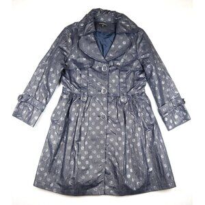 NICOLA BERTTI - JUNIORS BLUE POLKA DOT PRINT TRENCH JACKET - SIZE XL